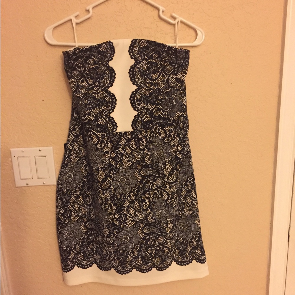 Black and white faux lace dress