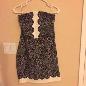 Black and white faux lace dress