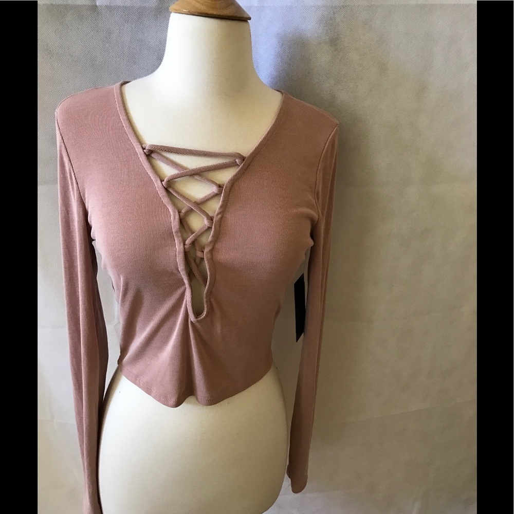 NORDSTROM NWT FREE PRESS LACE-UP TOP L