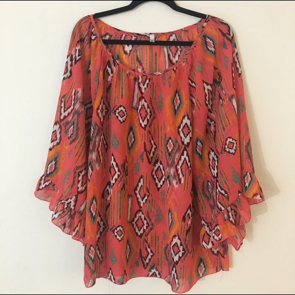 R Rouge Orange Flowy Boho Top
