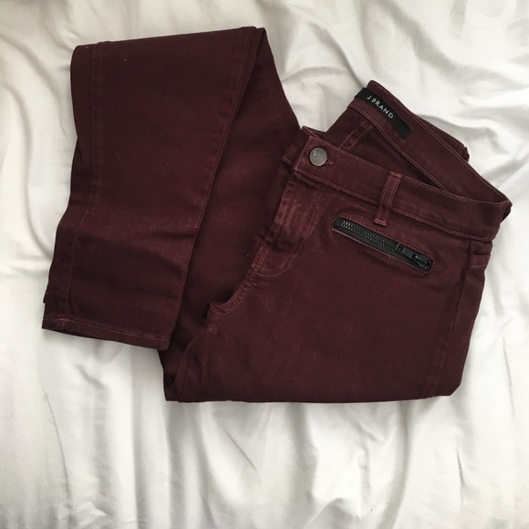 J Brand skinny burgundy jeans with zipper detail - Picture 1 of 2