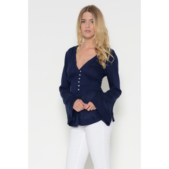 CLEARANCE Navy Bell Sleeve Top Size S - Picture 3 of 8