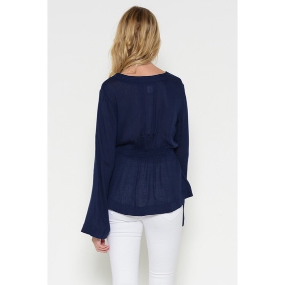 CLEARANCE Navy Bell Sleeve Top Size S - Picture 6 of 8