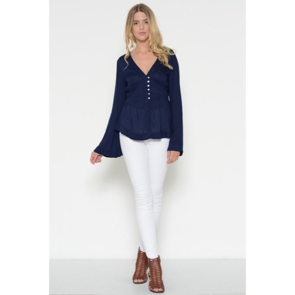 CLEARANCE Navy Bell Sleeve Top Size S - Picture 7 of 8