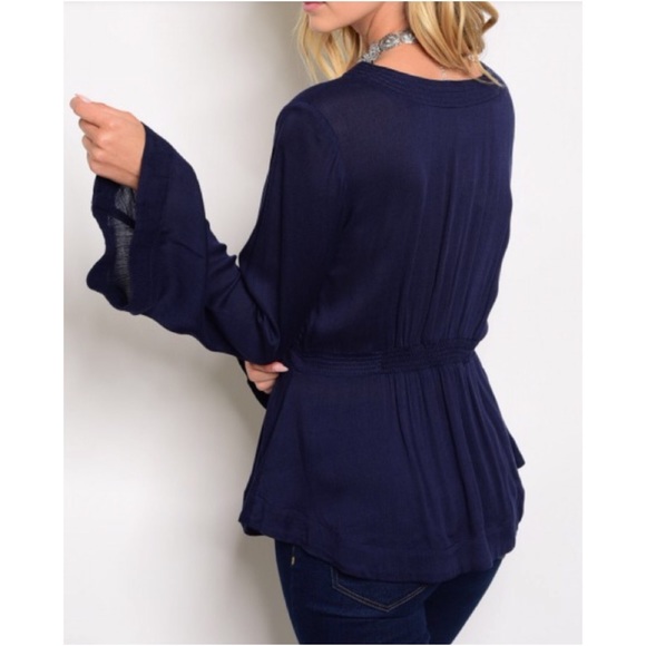 CLEARANCE Navy Bell Sleeve Top Size S - Picture 4 of 8