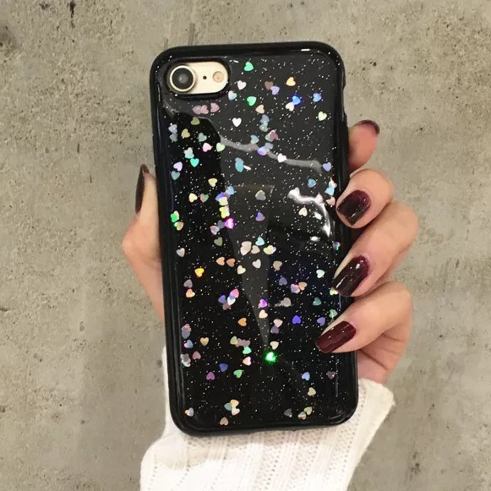 iPhone Black Holographic Heart Soft Case - Picture 1 of 3