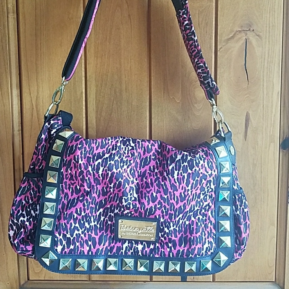 Rare htf Betsey Johnson pink cheetah diaper bag
