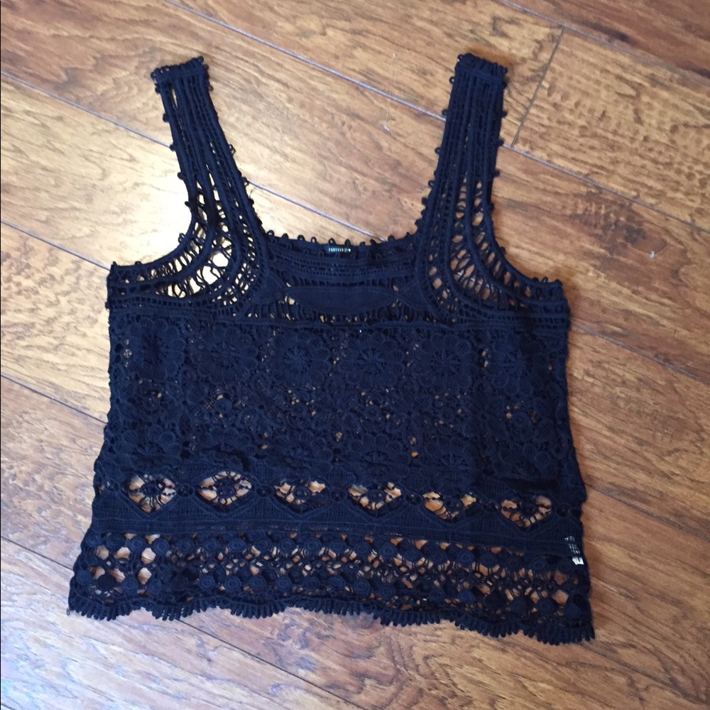 Black lace crop top