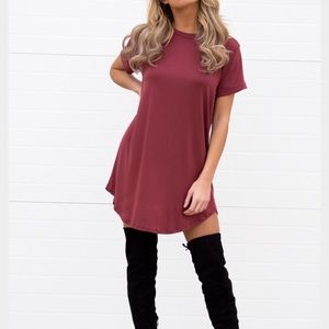 dark red tee shirt dress