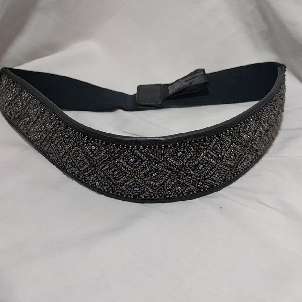 Anthropologie​ Black beaded stretchy belt Sz M