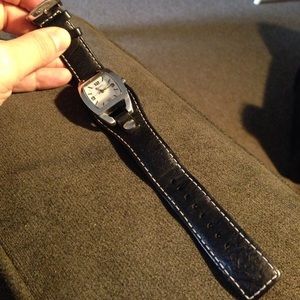 Fossil Watch with Black Leather Band