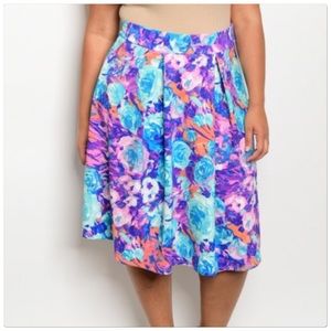 Plus Size Mid Waist Floral Print Midi Skirt