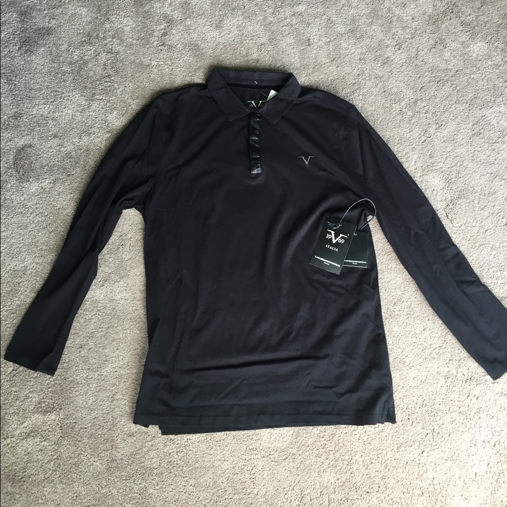 BNT Mens black Versace V1969 long sleeve polo s XL