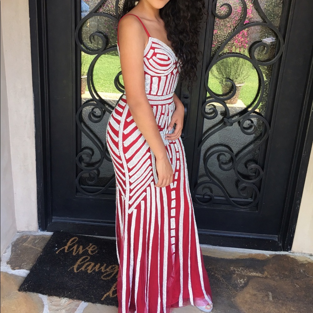 RED AND SILVER PROM DRESS