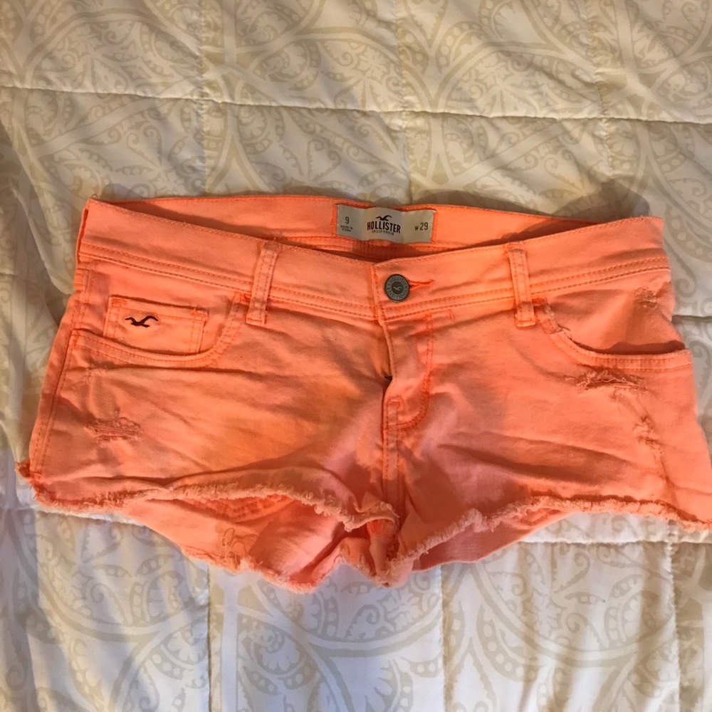 Neon orange Hollister denim shorts