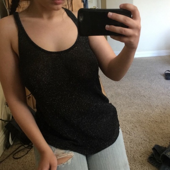 American Eagle Outfitters Tops - American Eagle Outfitters Black Shimmer Mesh Tank