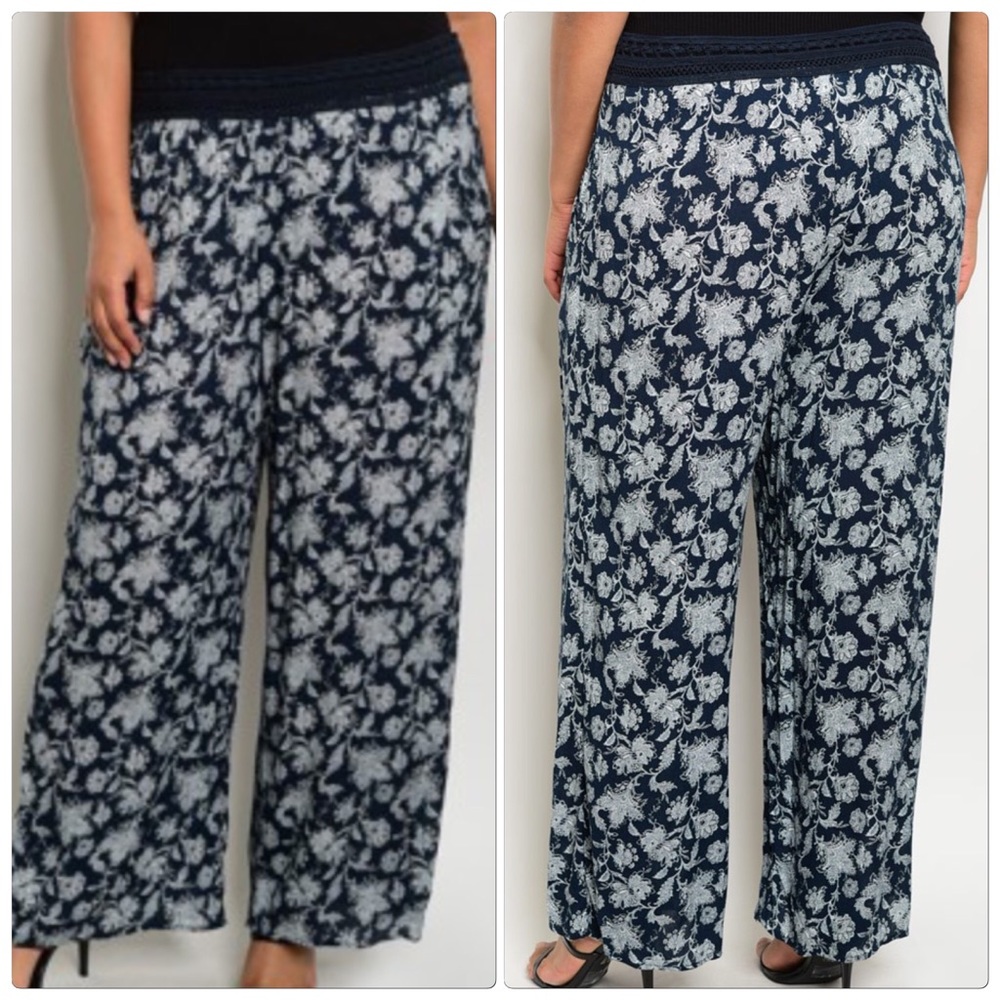 Plus Size Mid Waist Print Wide Pants