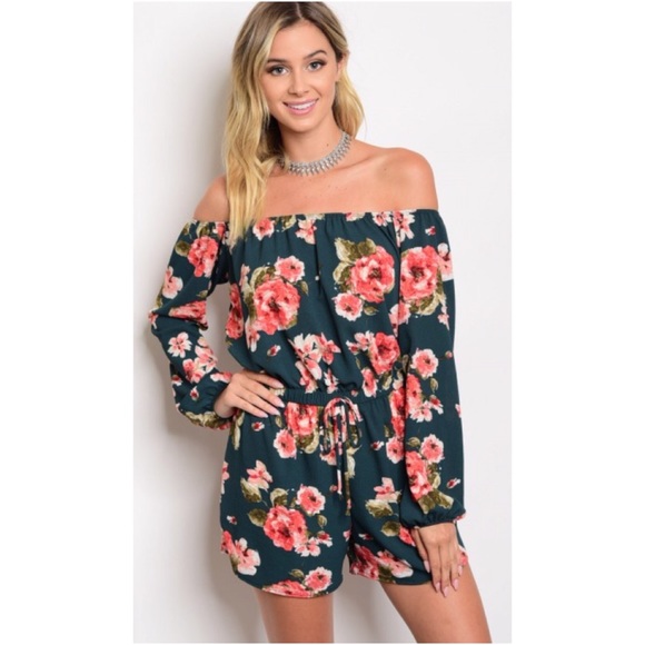 Pants - CLEARANCE Floral Off Shoulder Romper