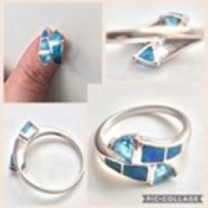 14k white gold topaz and blue opal ring