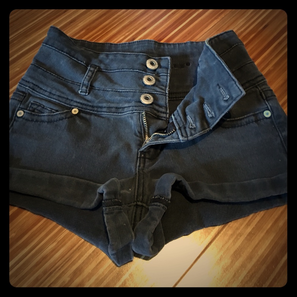 High waisted black denim shorts