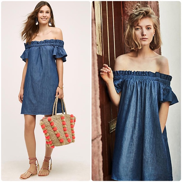 Anthropologie Dresses & Skirts - 🎉HP 2X Anthropologie Denim off Shoulder dress NWT