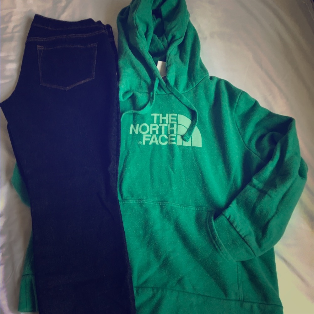 North face sweatshirt and Old Navy jeans