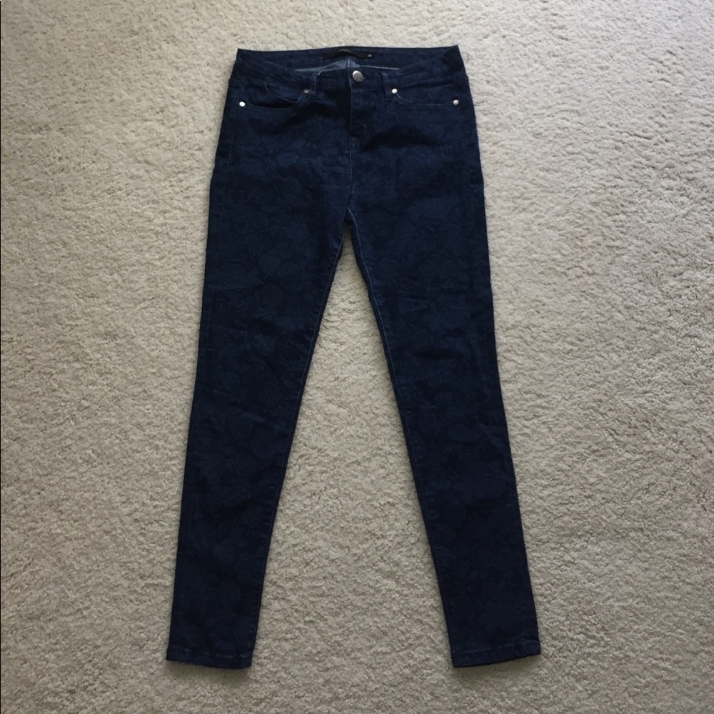 Floral print blue jeans
