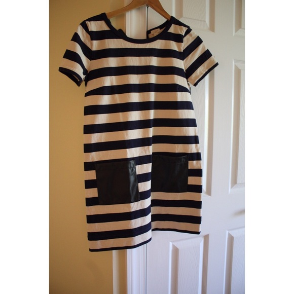 Jcrew size small navy stripped dress with pockets - Picture 1 of 2