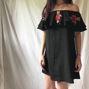 embroidered rose off-the-shoulder dress