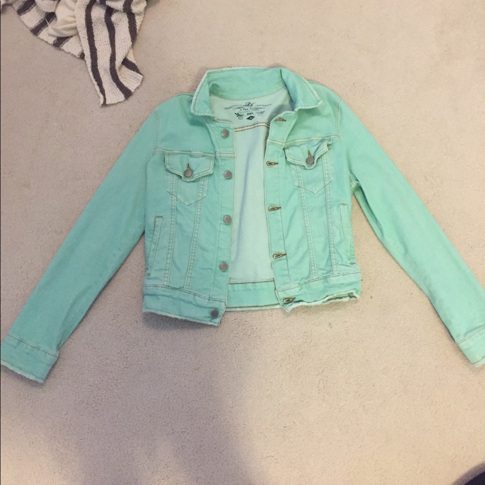 Free people aqua green jean jacket