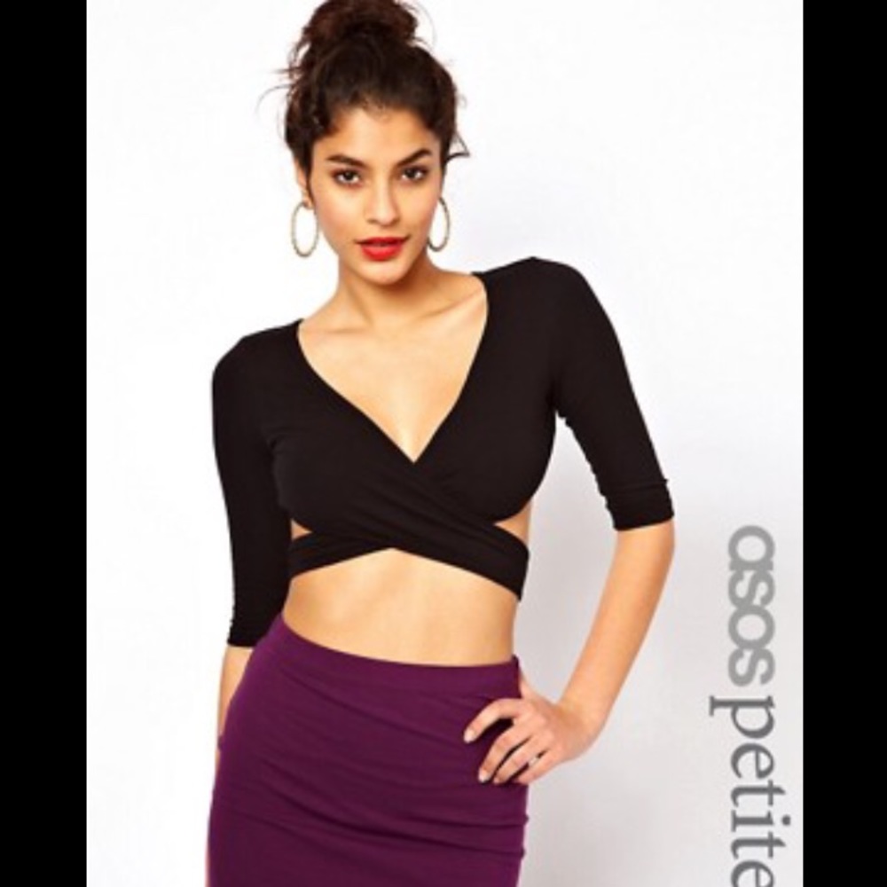 ASOS Black long sleeve crop wrap top