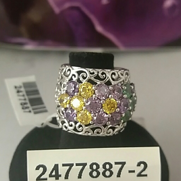 2477887-2. Multicolor Simulated Gem Platinum Bonded Brass Ring, Size 6 - Picture 2 of 5