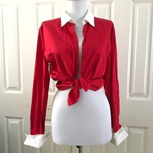 Vintage Red/White Collared Button Up Shirt