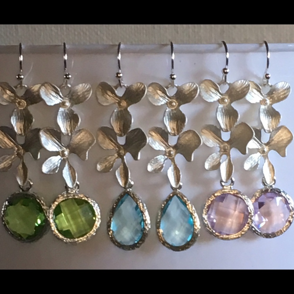 Dangle silver lotus leaves lavender cubic zirconia