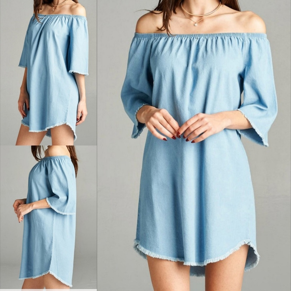 SALE Off Shoulder Chambray Dress