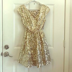 Gold sequin mini dress