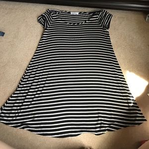 tan and black striped dress
