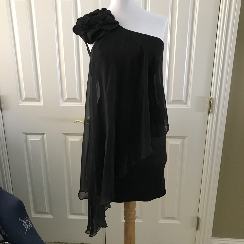 Jessica McClintock 1Shoulder Chiffon Overlay Dress