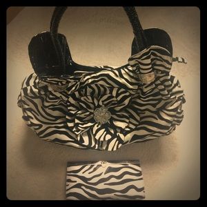 Zebra print and flower faux leather handbag