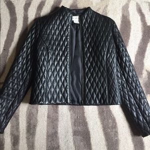 Jones New York black quilted leather jacket