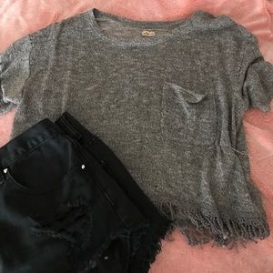 Gray fringe top