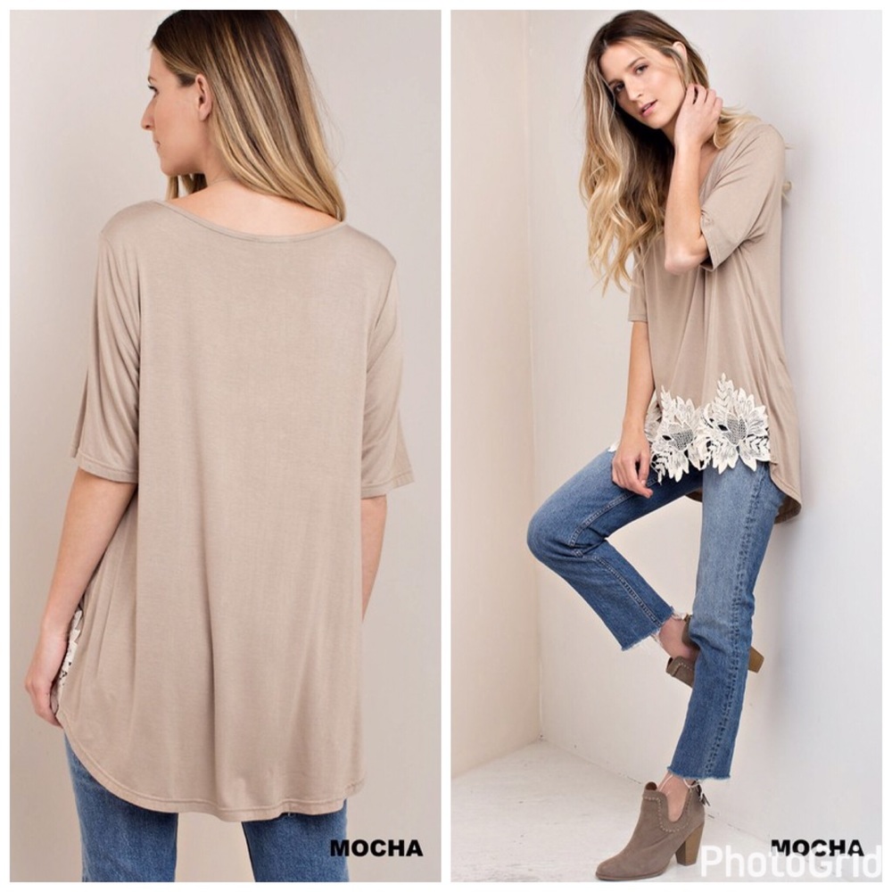 LAST 1! 💕Darling mocha tunic with crochet detail - Picture 2 of 2