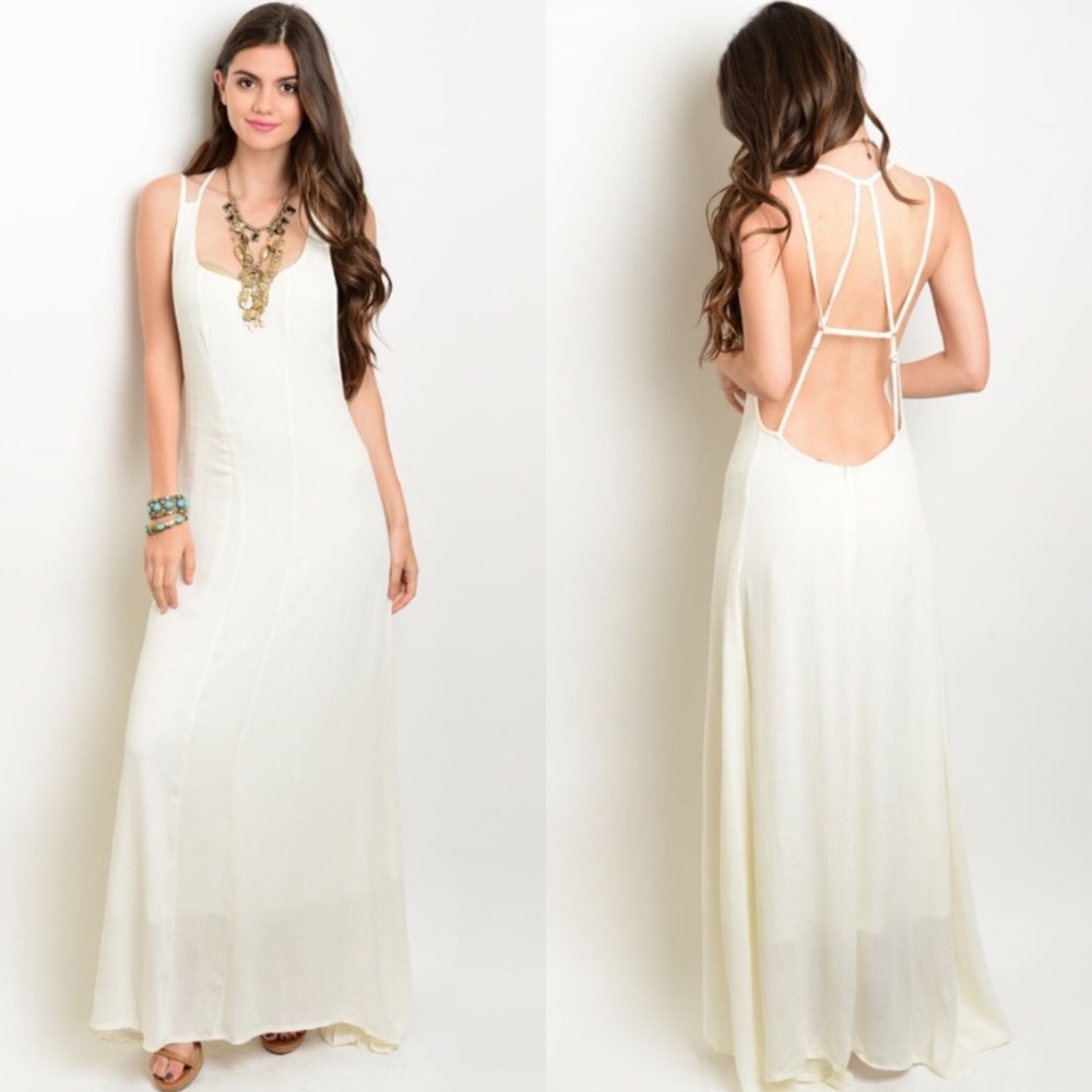 🎉CLEARANCE🎉 Ivory Spaghetti Strap Backless Maxi - Picture 4 of 8