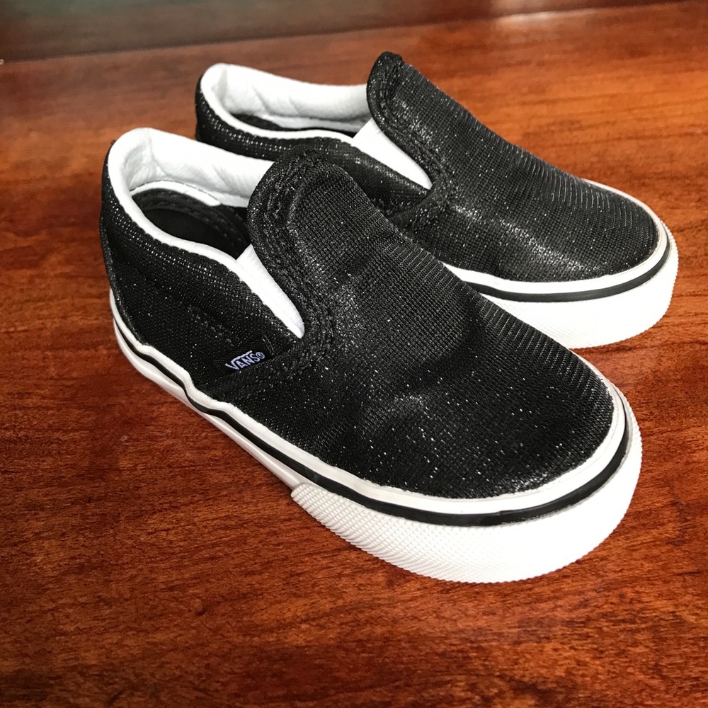 Vans Original toddler black glittery slip-on shoes