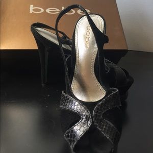 bebe Zabrina Black Open Toed Heels