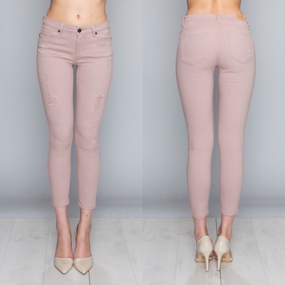 Brindle Mauve Pink Distressed Ankle Jeans