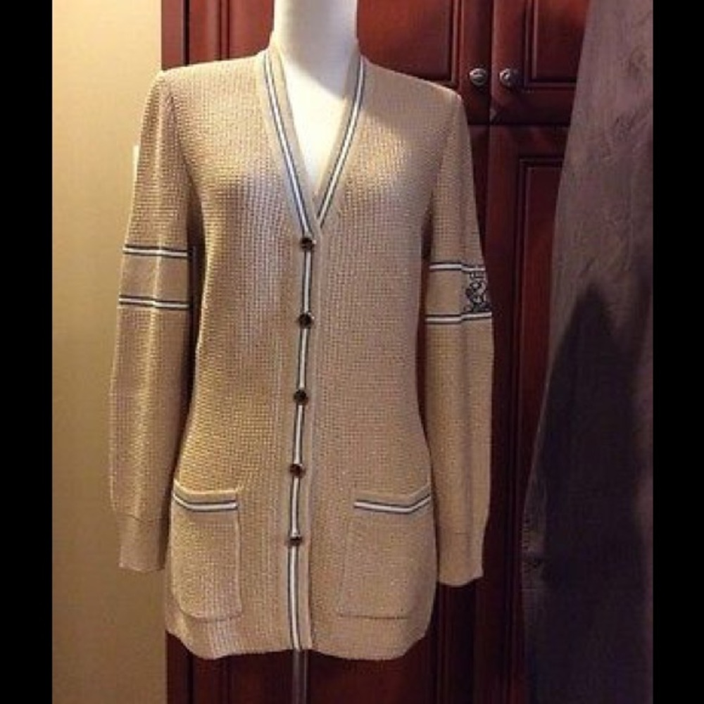 ST. JOHN GOLD METALLIC CARDIGAN SZ P like new