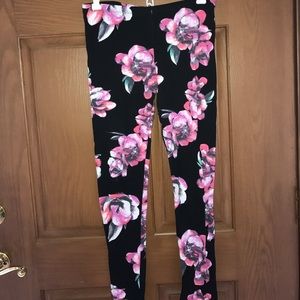 Black with pink flowers leggings