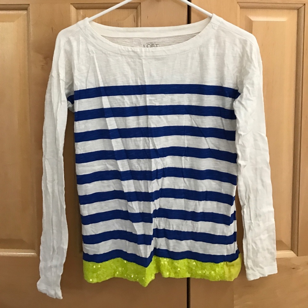 LOFT striped shirt w/ sequin edge, petite small