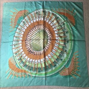 Hermes Green & Orange "Alternateur," Silk scarf.